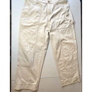 Old Navy Womens SZ 12 High Rise Straight Utility Carpenter Cream Jeans Loop Hook